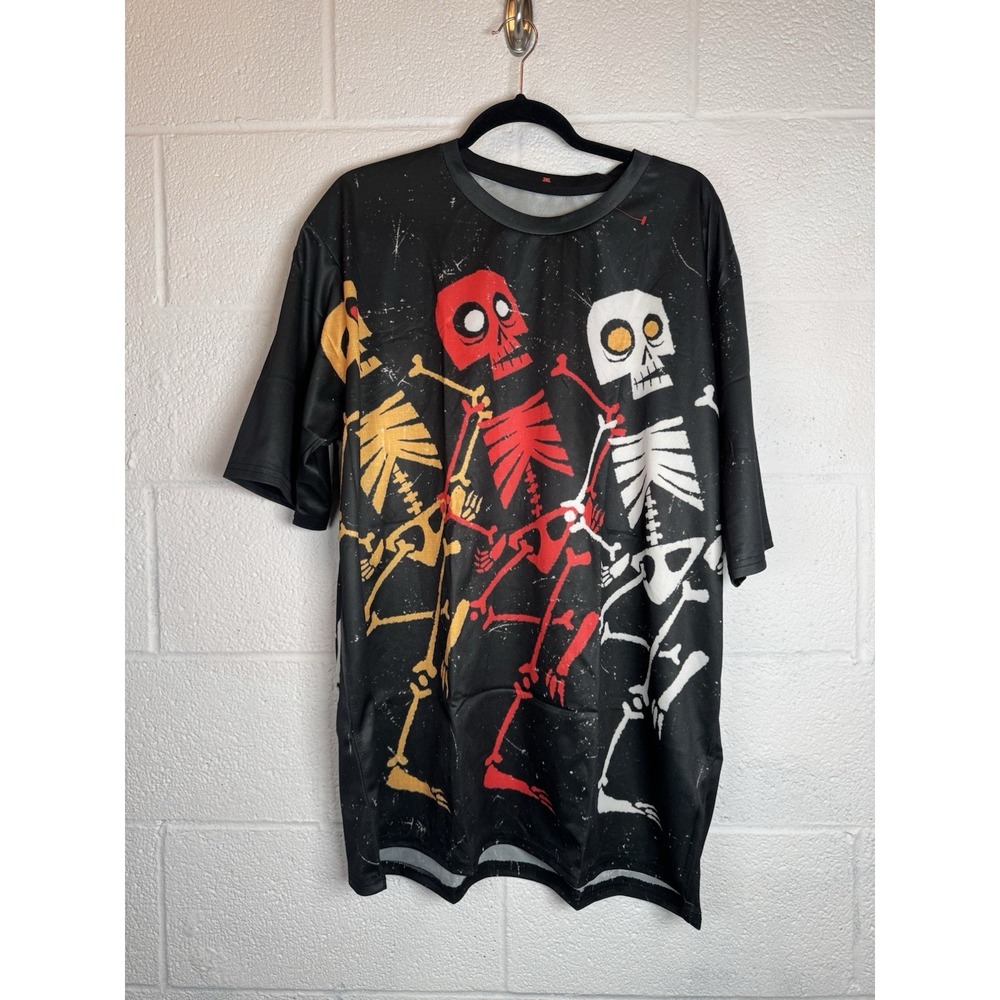 Halloween Skeleton Dance Graphic Shirt 2XL All Over Print Semi Sheer Tee